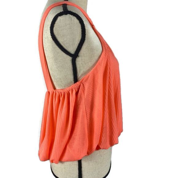 FREE PEOPLE Just A Fling Tank Top Bubble Hem Halter Coral Electric Womens Med - Picture 3 of 13